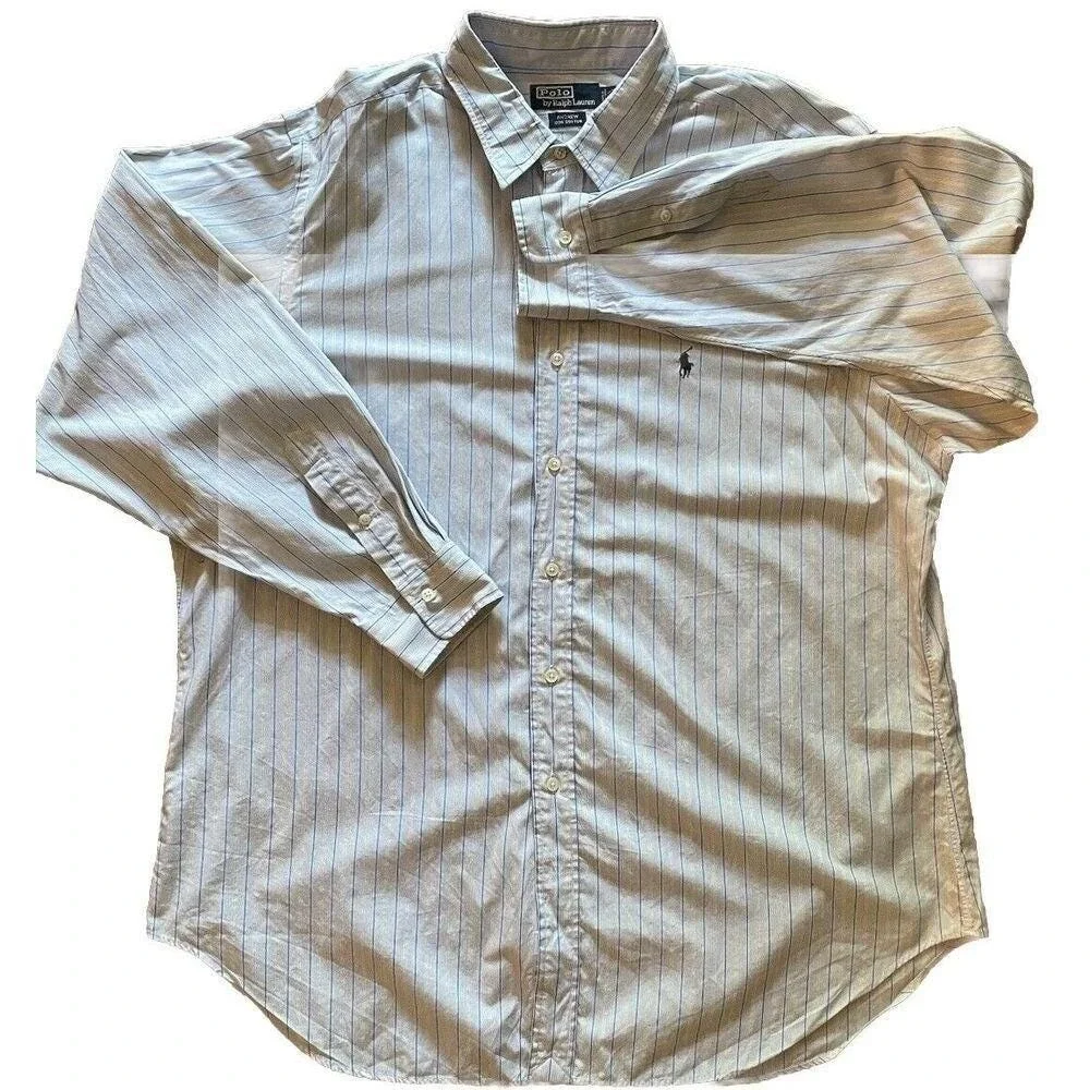 Polo Ralph Lauren Vintage Button Up‎ Shirt Men XL Blue Andrew Striped Old Money